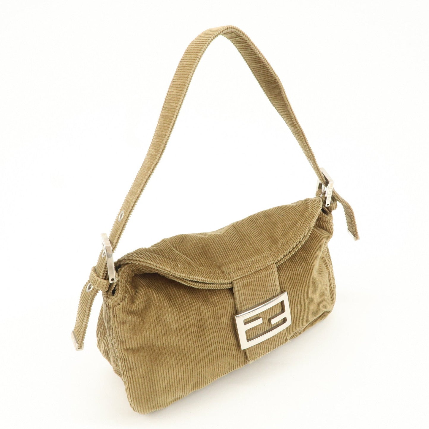 FENDI Mamma Baguette Corduroy Shoulder Bag Khaki 26725