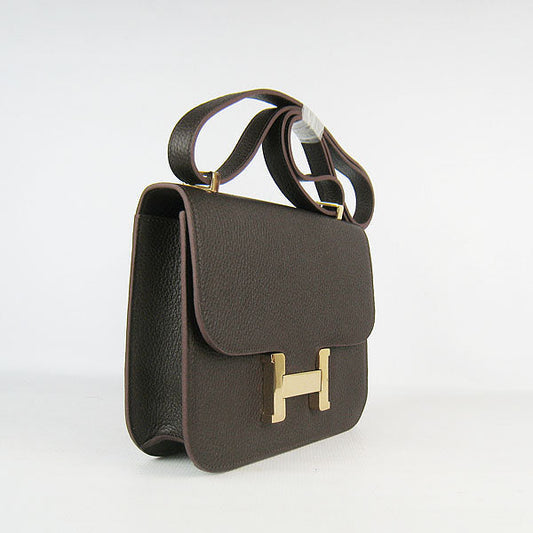 Luxury Hermes Constance Cowskin Leather Bag dark coffee golden