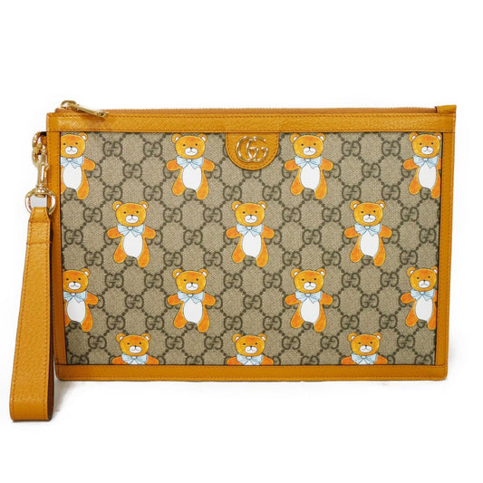 GUCCI Clutch bag 660162 8695 GG Supreme canvas (polyurethane finish) x calf leather beige KAI GG Marmont strap business bag, GG Supreme Kai Teddy Bear Pouch unisex(Unisex)