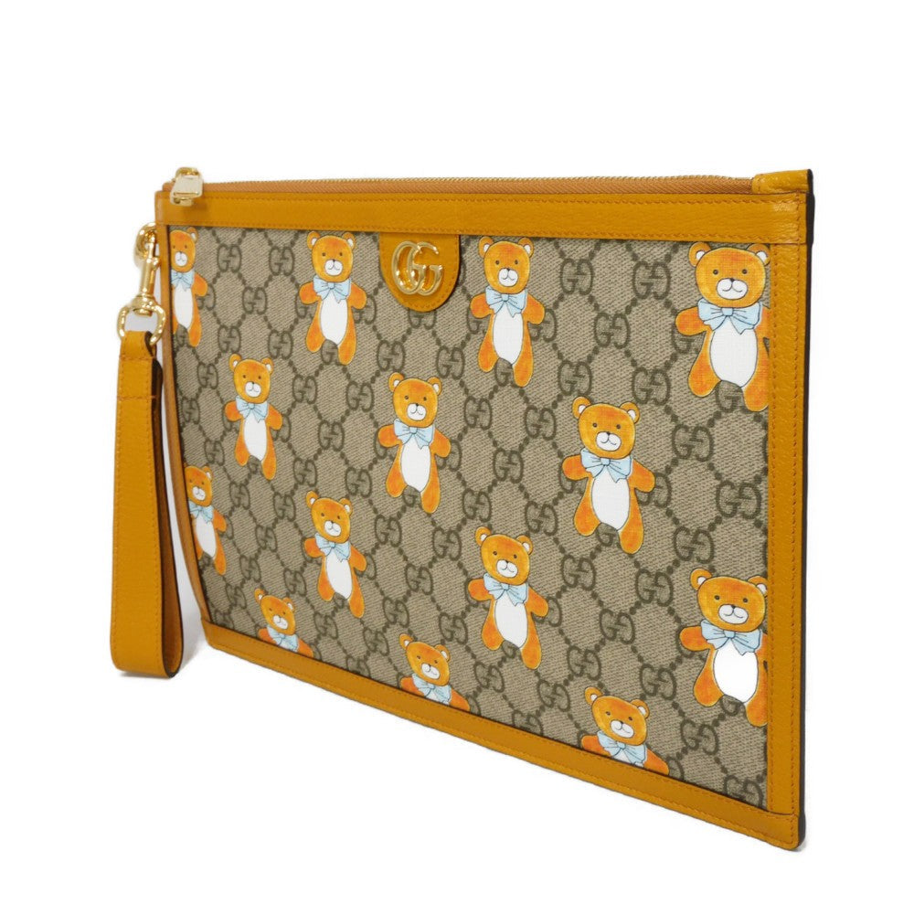 GUCCI Clutch bag 660162 8695 GG Supreme canvas (polyurethane finish) x calf leather beige KAI GG Marmont strap business bag, GG Supreme Kai Teddy Bear Pouch unisex(Unisex)