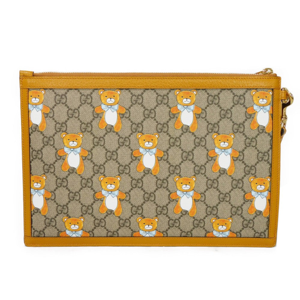 GUCCI Clutch bag 660162 8695 GG Supreme canvas (polyurethane finish) x calf leather beige KAI GG Marmont strap business bag, GG Supreme Kai Teddy Bear Pouch unisex(Unisex)