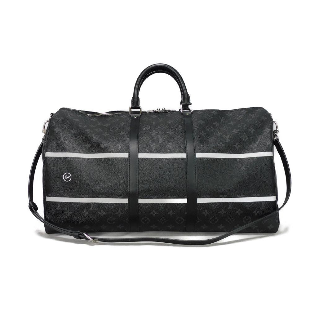 LOUIS VUITTON Boston Duffel bag Monogram Eclipse Canvas (Flash Print) Noir Fragment Circle Thunder Hiroshi Fujiwara Monogram Eclipse Keepall bandouliere 55 mens