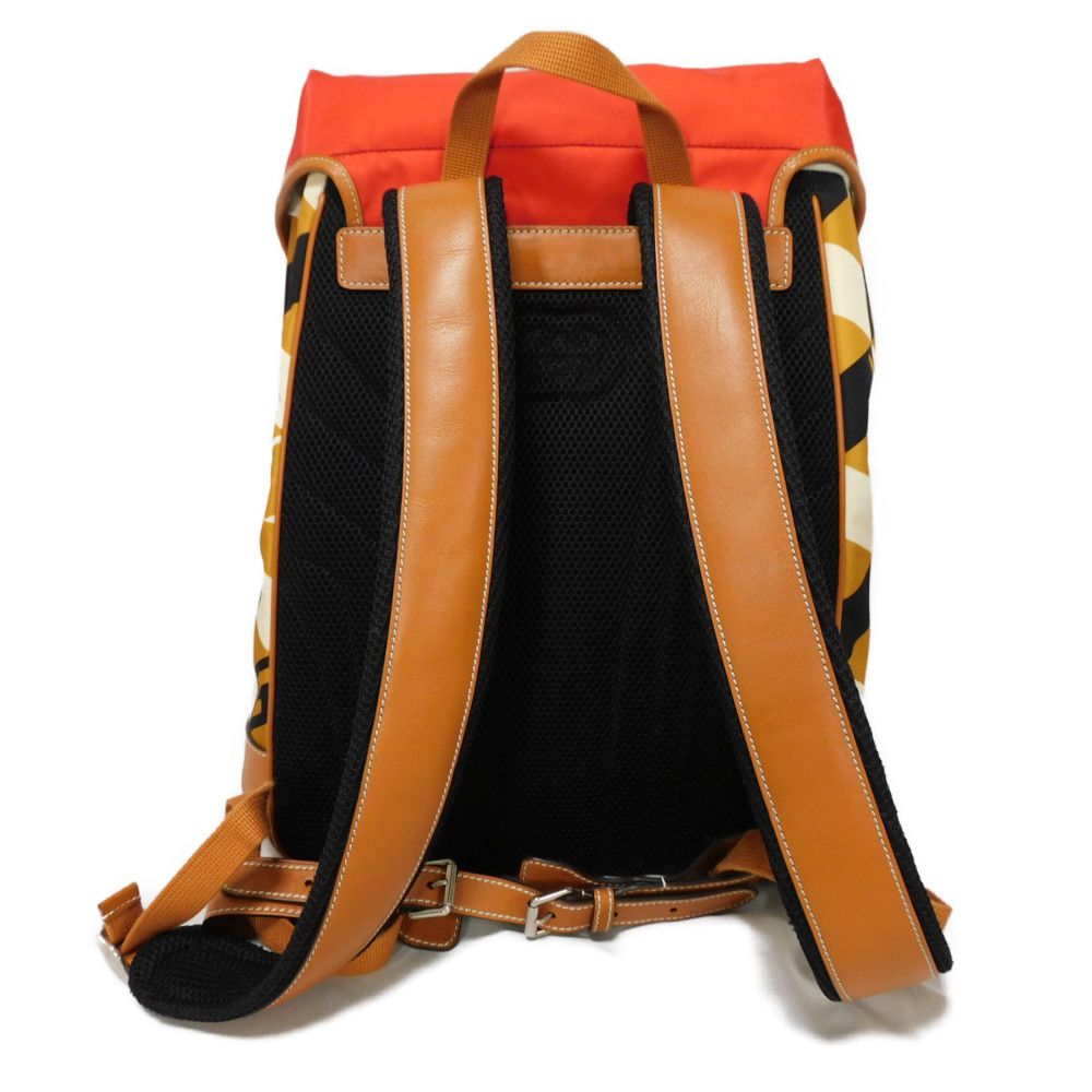 GUCCI Backpack 696013 Nylon x Calfskin Brown G logo rabbit red Interlocking G Lybit Nylon Daypack mens