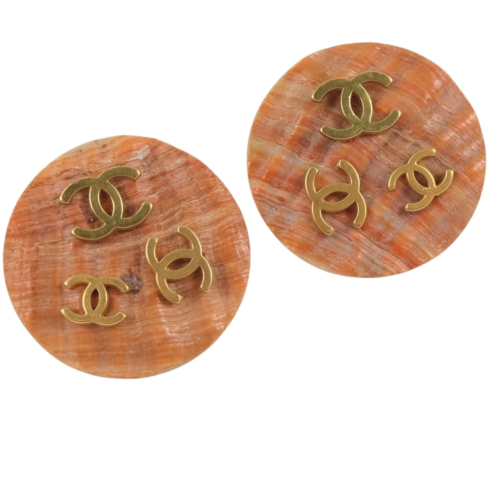 Chanel Chanel Coco Mark Earring S  G Plated Beige 94P  15.0g Coco Mark  ?Cool?  Earring Shell