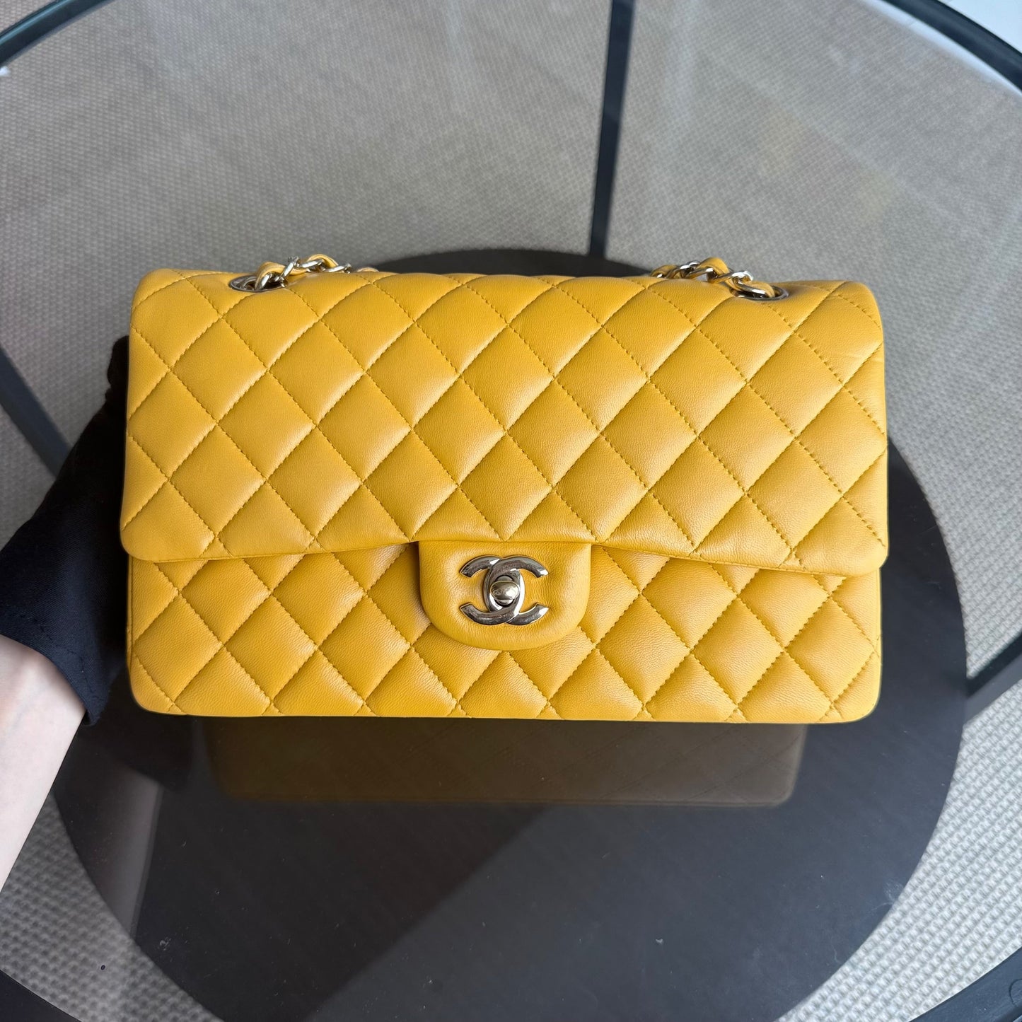 Chanel Classic Flap Medium - 25CM Quilted Lambskin Yellow Gold Hardware Series 22