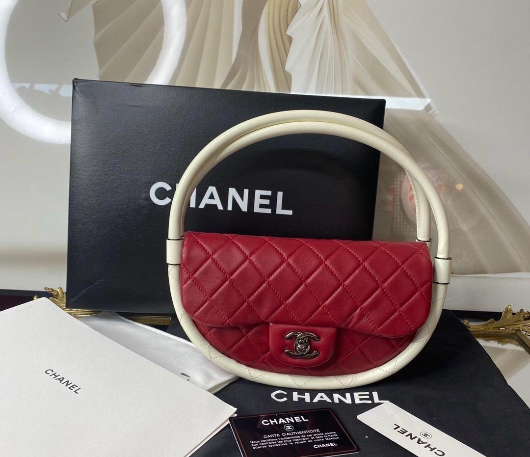 Chanel Red Lambskin Hula Hoop Handbag