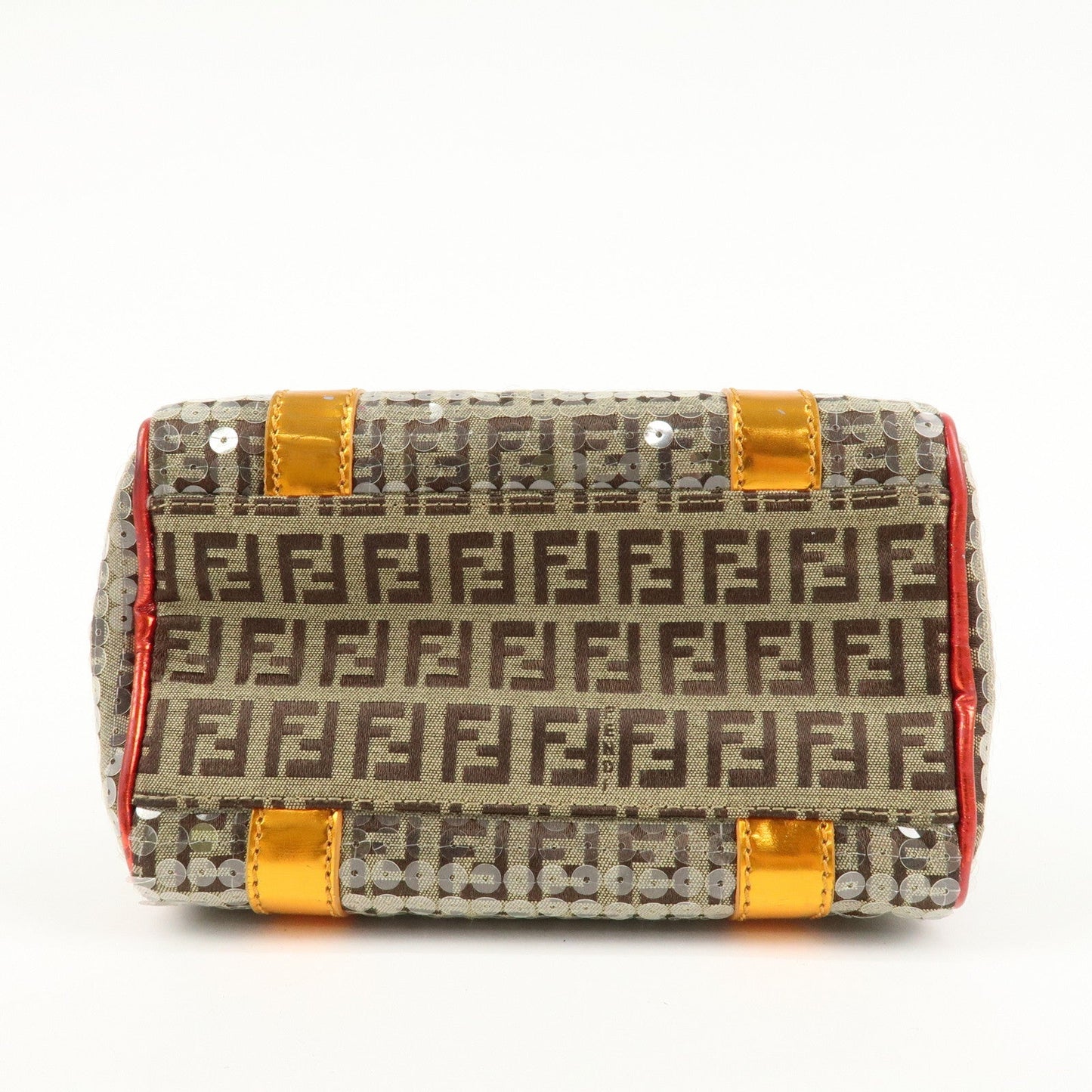 FENDI Zucchino Flip Sequin Canvas Patent Leather Boston Bag 8BL071