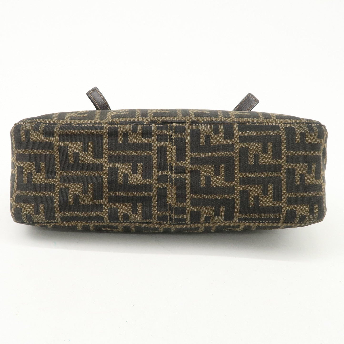 FENDI Zucca Canvas Leather Hand Bag Brown Black Gold Hardware