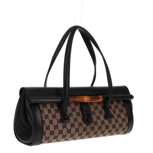 Gucci Black Leather Canvas Handbag Style 1