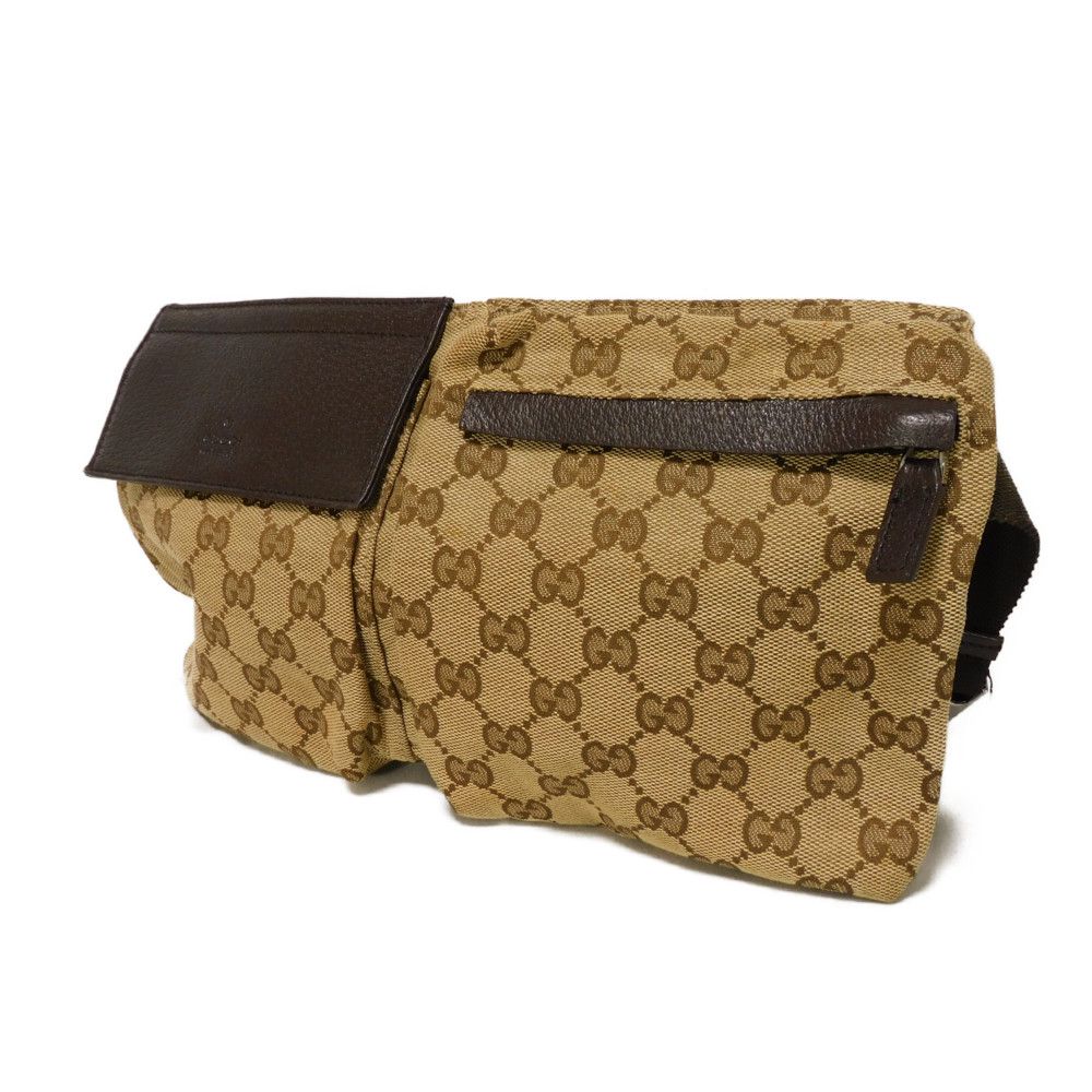 GUCCI Sling bag 28566 GG nylon canvas x calf leather beige Logo embossing GG canvas waist bag