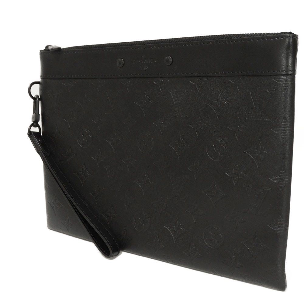 LOUIS VUITTON Clutch bag Shadow leather (monogram embossing) Noir Current LV logo black strap RFID Monogram shadow pochette to go mens