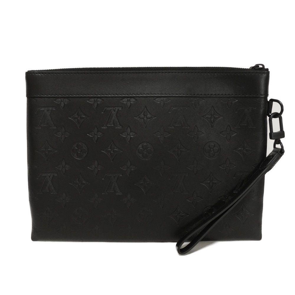 LOUIS VUITTON Clutch bag Shadow leather (monogram embossing) Noir Current LV logo black strap RFID Monogram shadow pochette to go mens