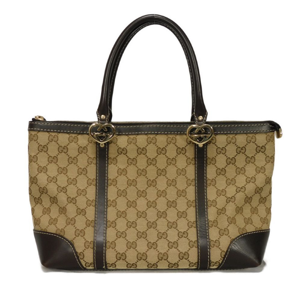 GUCCI Tote Bag 257069 GG canvas x calf leather beige GG canvas Lovely Heart Tote