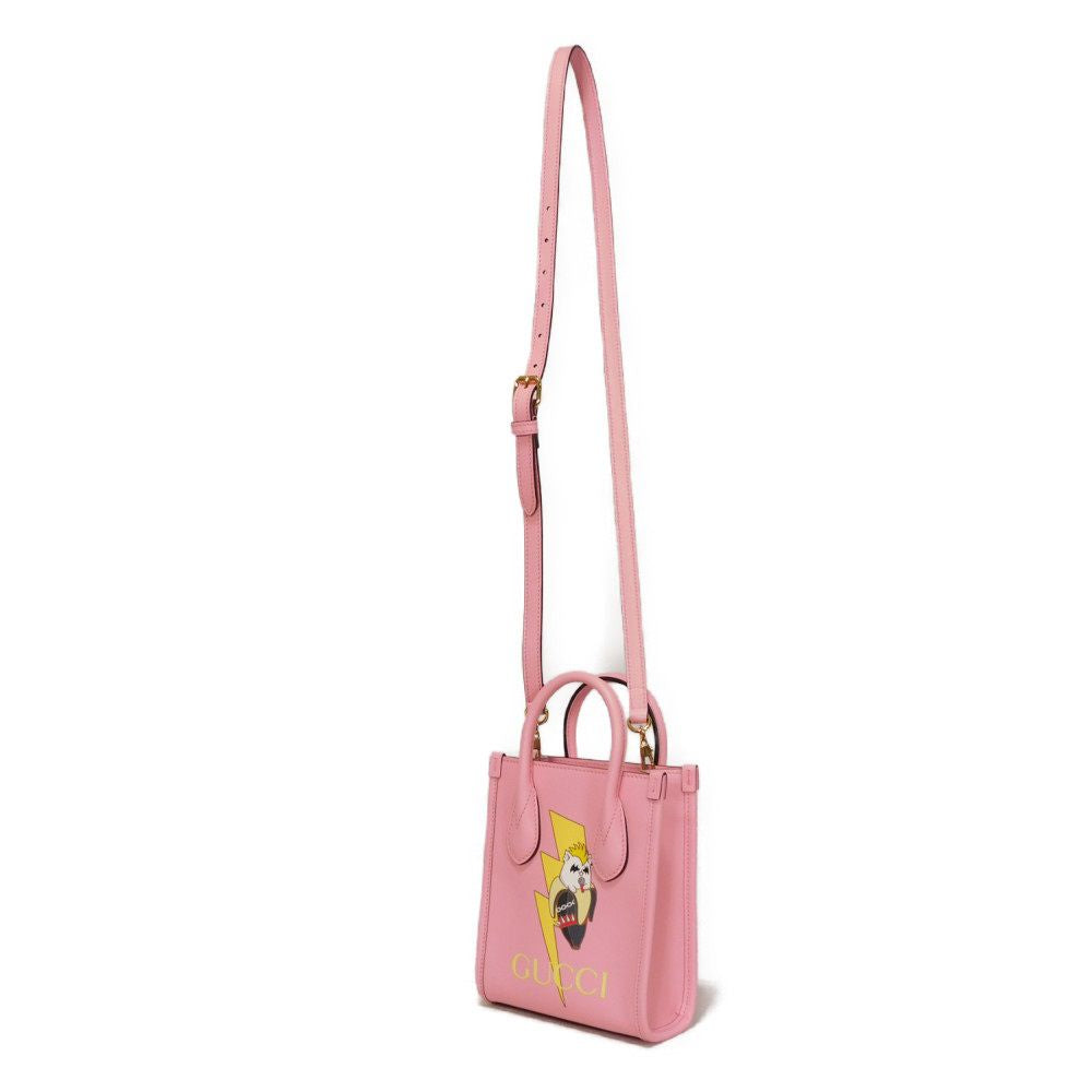 GUCCI Shoulder Bag 671623 5964 Textured leather Light pink Banana Bolt Inazuma Pastel Crossbody logo Bananya Mini Tote unisex(Unisex)