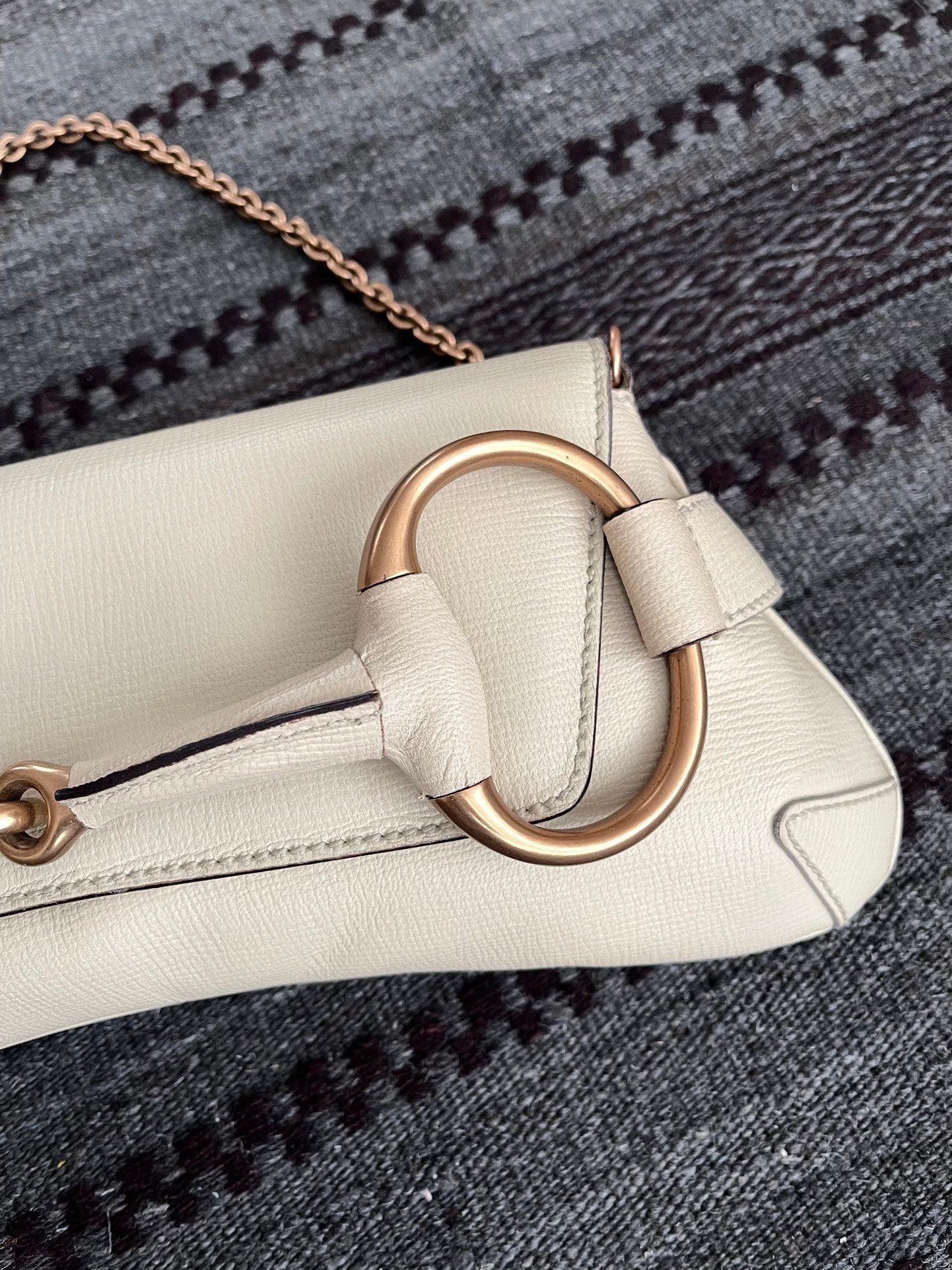 Gucci Horsebit 1955 Large White Leather Shoulder Bag