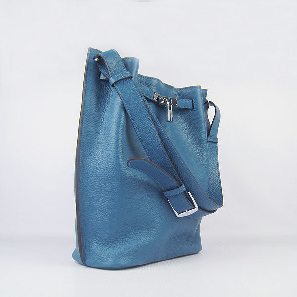 Luxury Hermes Nappa Leather Shoulder Bag blue Silver