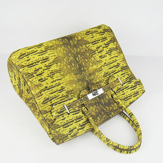 Luxury Hermes Birkin 30cm Lizard Pattern Handbag 6088 Yellow/Silver