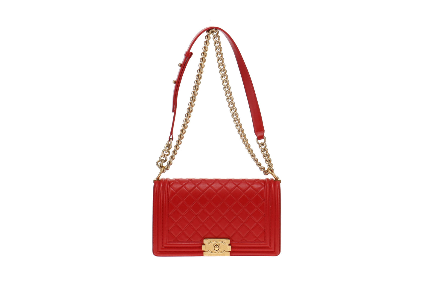 Chanel Bright Red Lambskin Old Medium Classic Boy Bag 2015 16