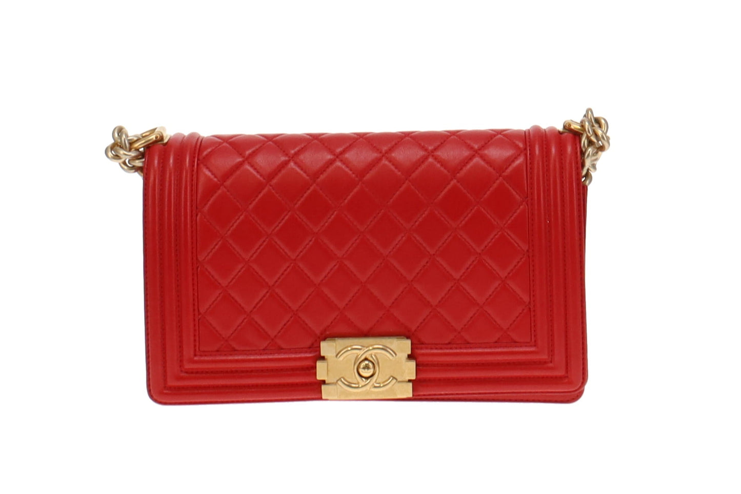 Chanel Bright Red Lambskin Old Medium Classic Boy Bag 2015 16