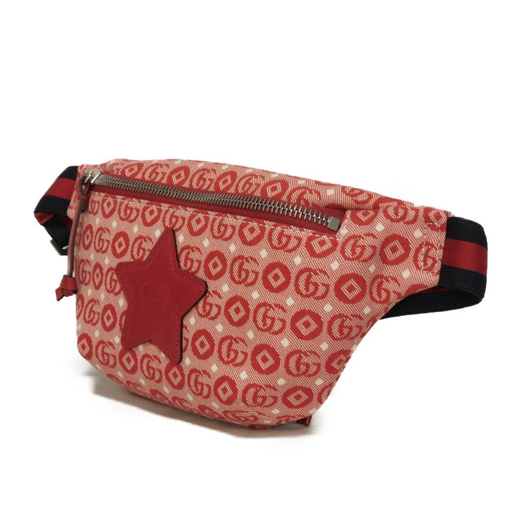 GUCCI Sling bag 502095 FABBD 6479 Cotton canvas x calf leather Red GG Web Cotton Chilled license Star Interlocking G Waist Pouch Kids