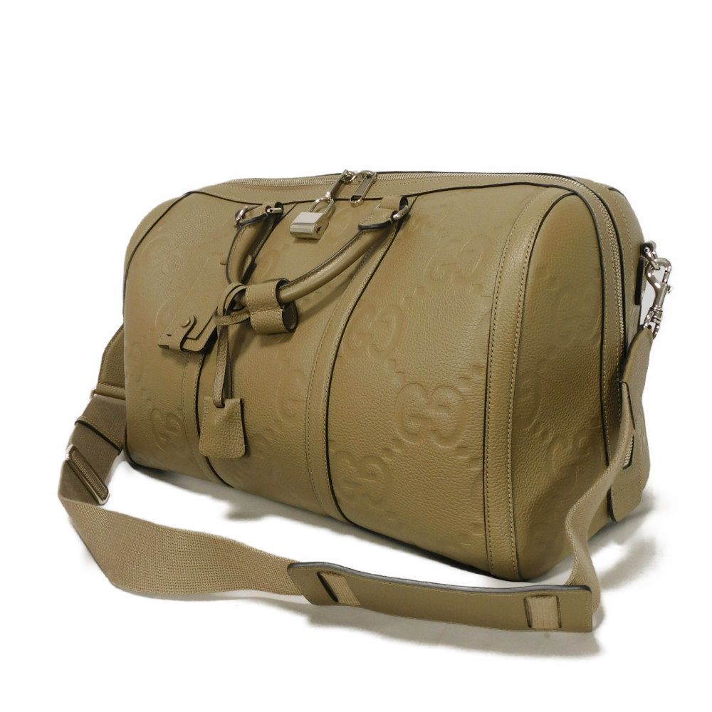GUCCI Boston Duffel bag 725282 AABY7 2801 Jumbo GG Leather Taupe Double G embossed Jumbo GG Medium Duffle Bag, Beige