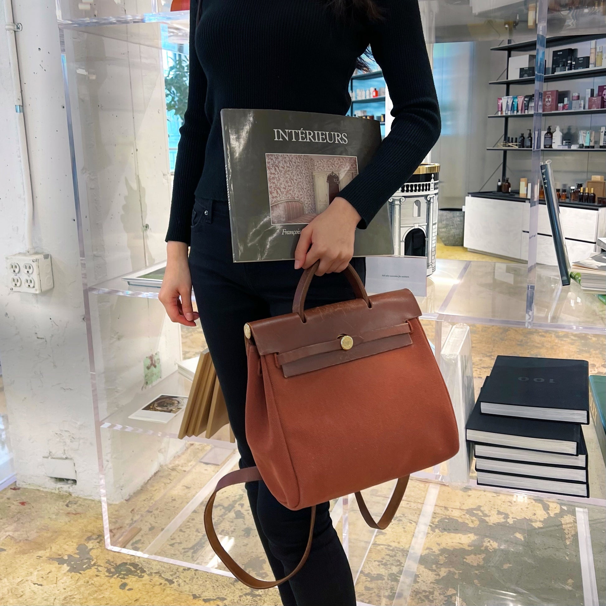 Luxury Hermes herbag ado pm 2way backpack