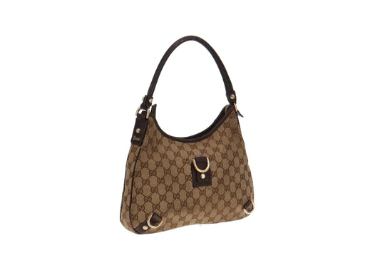 Gucci Abbey Brown Leather Canvas Shoulder Bag Style 1