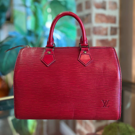 LOUIS VUITTON Red Epi Leather Satchel Bag Castillan