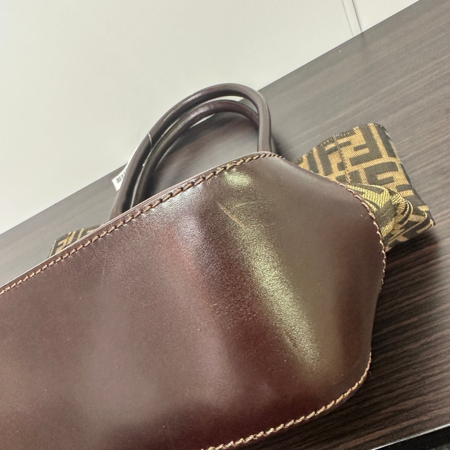Fendi Leather-Trimmed Zucca Tote - Brown Totes, Handbags LB125418
