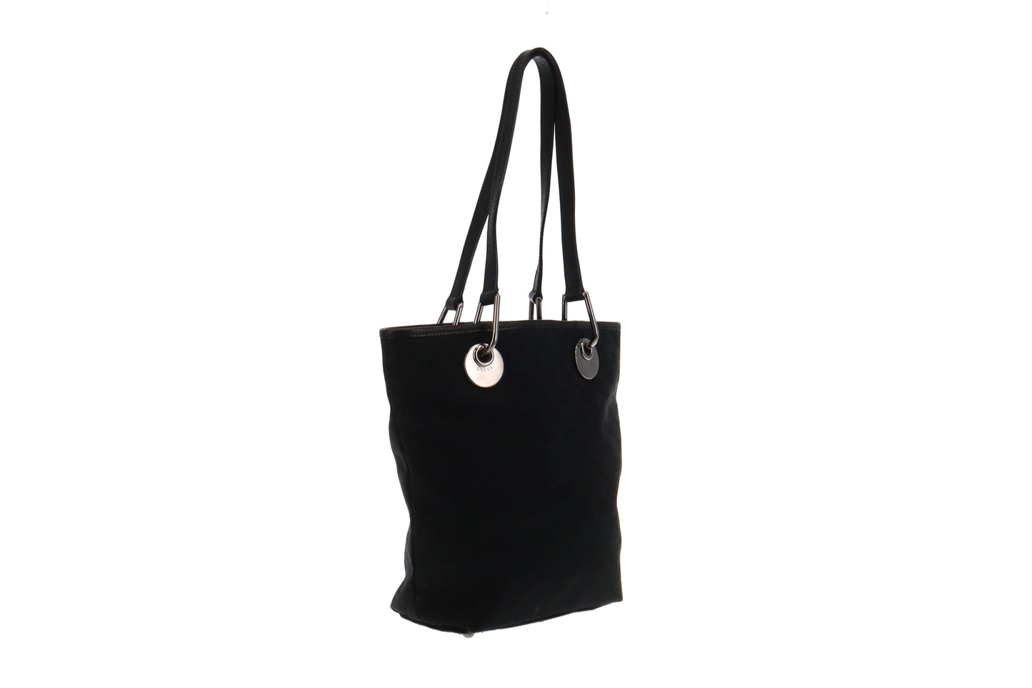 Gucci Black Leather Canvas Bucket Bag