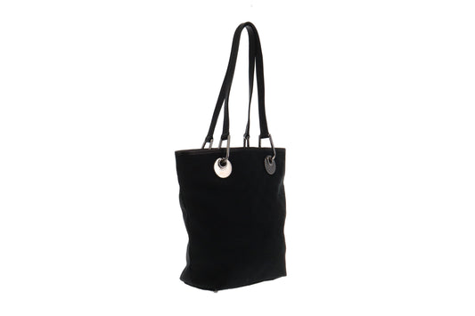 Gucci Black Leather Canvas Bucket Bag