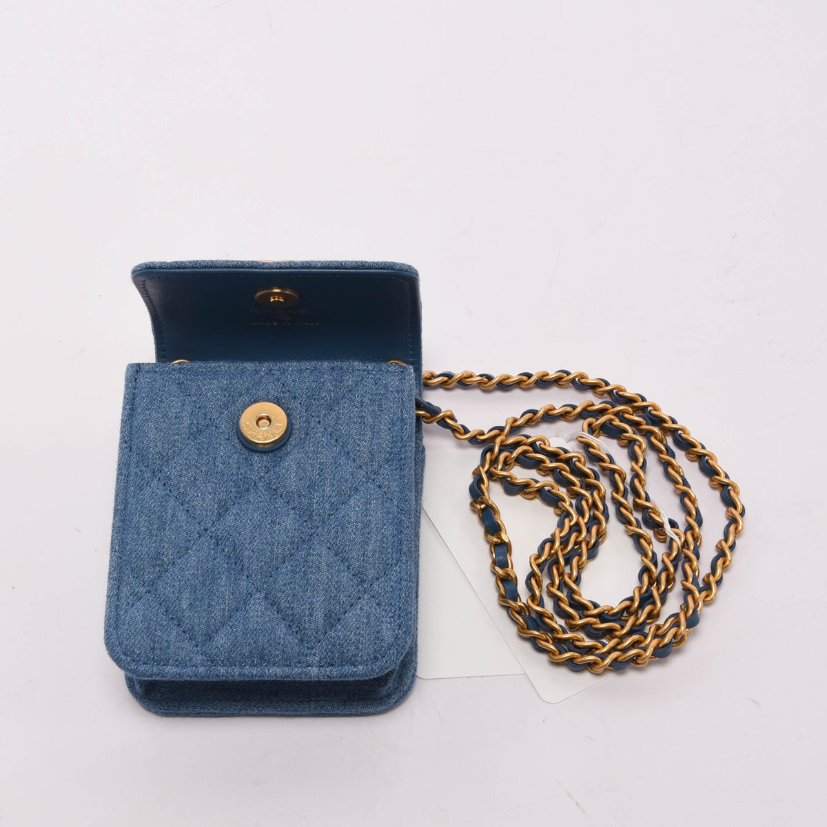 Chanel Blue Quilted Flap Clutch With Chain
