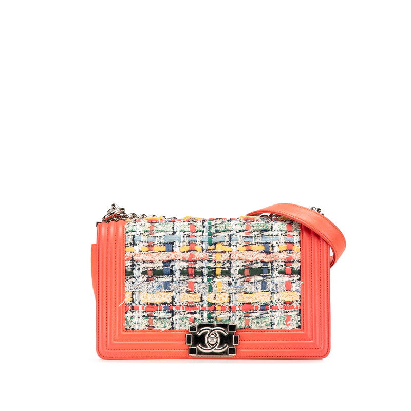 Chanel Boy Chanel Coco Mark Tweed Lambskin Shoulder Bag