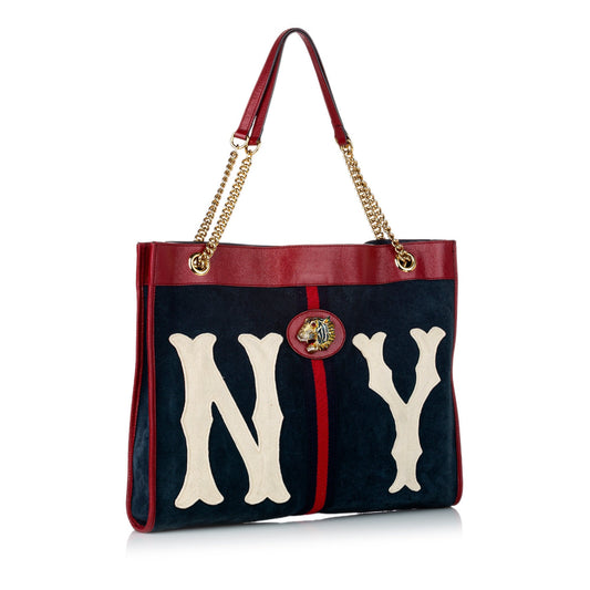 Gucci Blue Leather Suede Tote Style 2