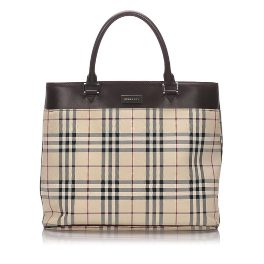 Burberry Brown Beige Nylon Fabric Ho Check Tote Bag United Kingdom