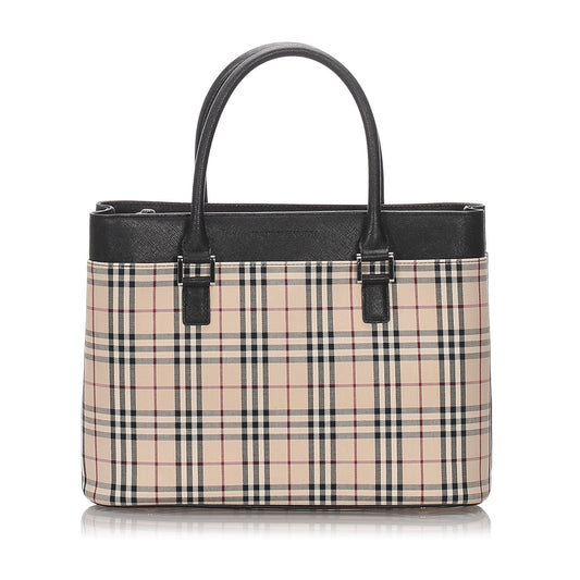 Burberry Brown Beige Canvas Fabric Ho Check Tote Bag United Kingdom