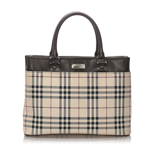Burberry Brown Beige Nylon Fabric Ho Check Tote Bag United Kingdom