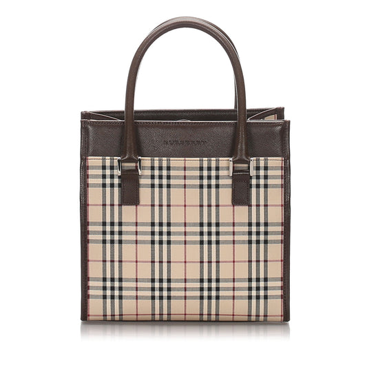Burberry Brown Beige Canvas Fabric Ho Check Tote Bag United Kingdom