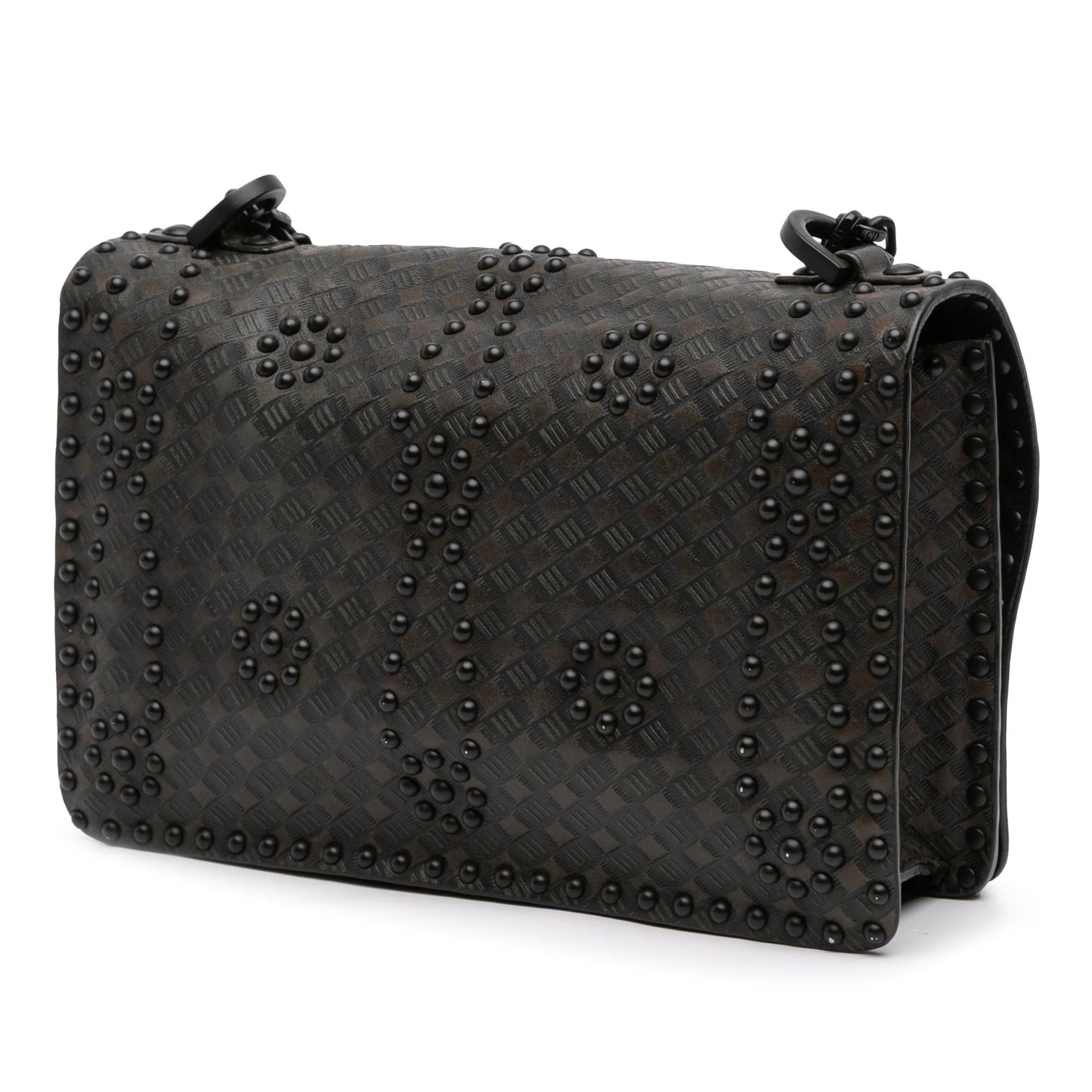 Black Dior Medium Embossed Calfskin Studded JAdior Chain Flap Shoulder Bag