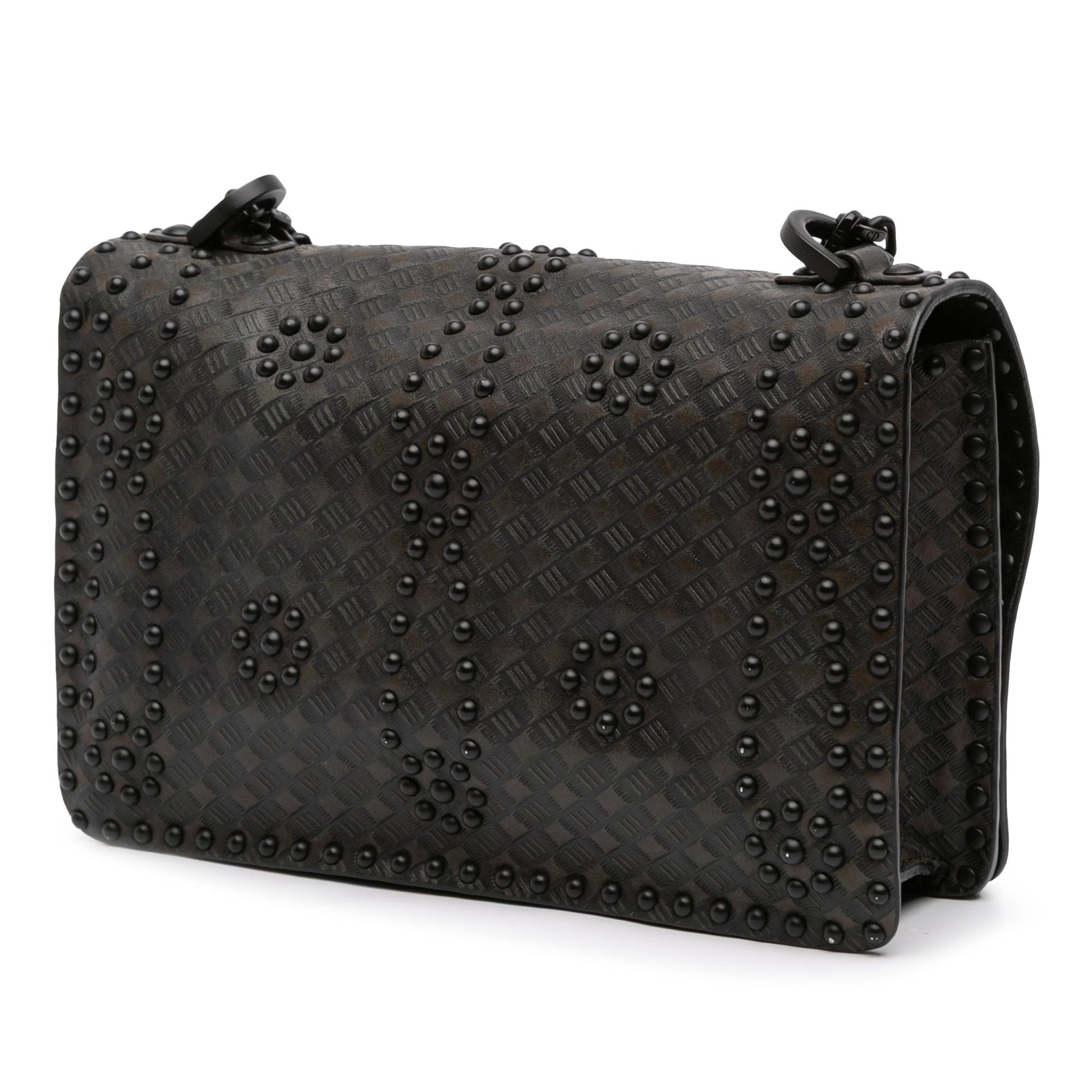 Black Dior Medium Embossed Calfskin Studded JAdior Chain Flap Shoulder Bag