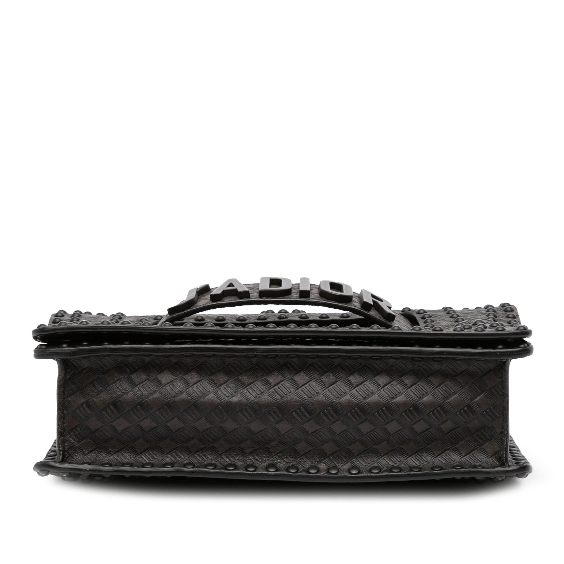 Black Dior Medium Embossed Calfskin Studded JAdior Chain Flap Shoulder Bag