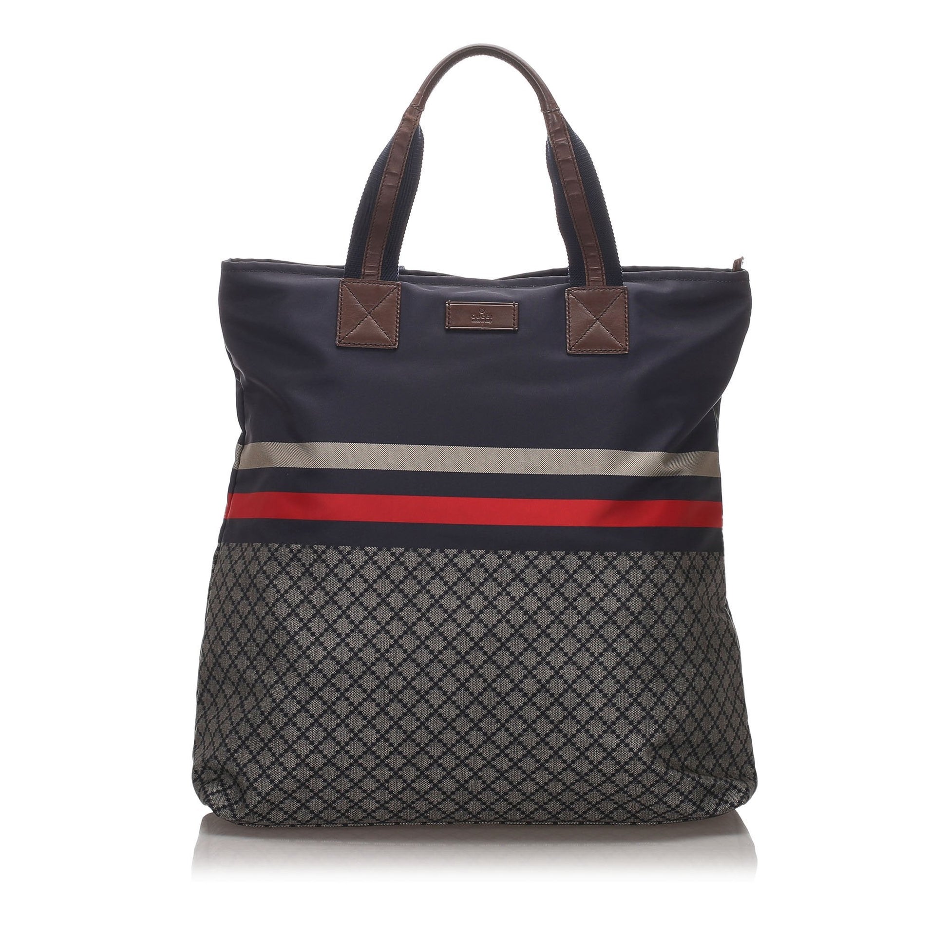 Gucci Web Black Leather Nylon Tote Style 1
