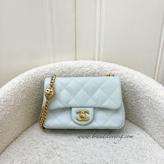 Chanel 24P Heart Adjustable Chain Small / Mini 19cm Flap Bag in Bluish Grey Caviar and AGHW