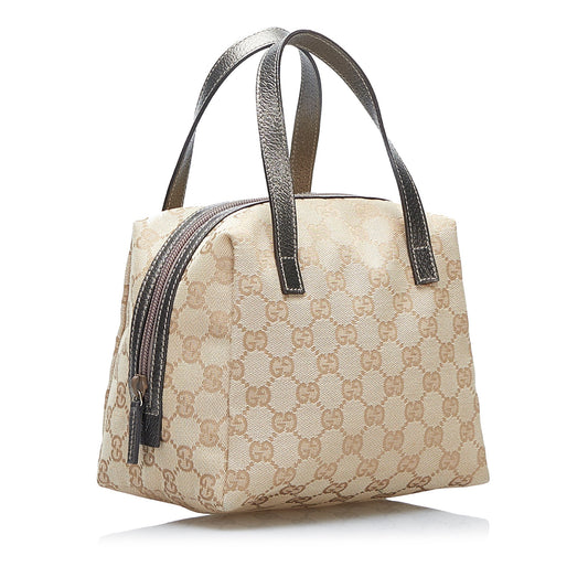 Gucci Brown Leather Canvas Handbag