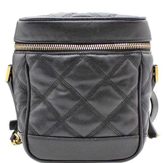 SAINT LAURENT 80's Vanity Quilted Grain De Poudre Leather Shoulder Bag Black