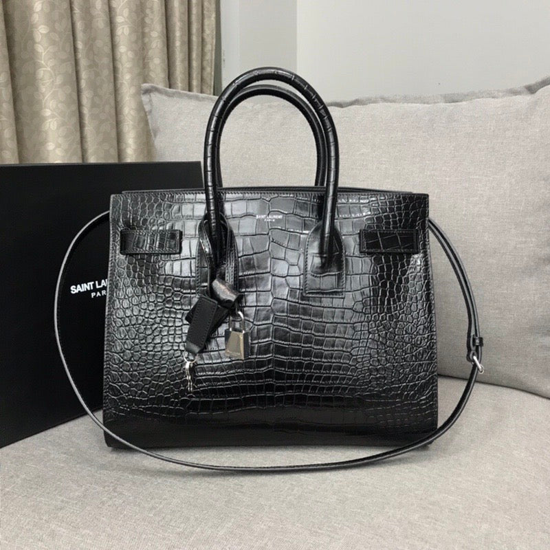 Yves Saint Laurent Sac De Jour Small In Embossed Crocodile Black Luxury Handbag