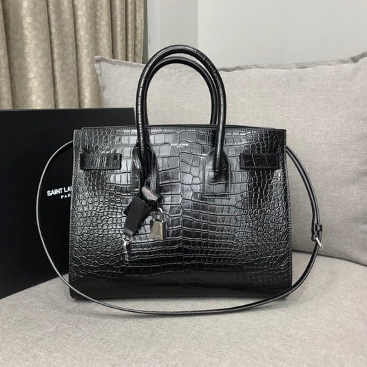 Yves Saint Laurent Sac De Jour Small In Embossed Crocodile Black Luxury Handbag