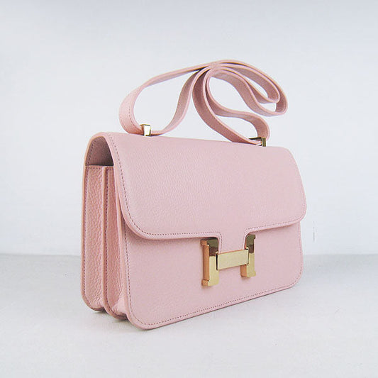 Luxury Hermes calf Leather Message Bag pink golden