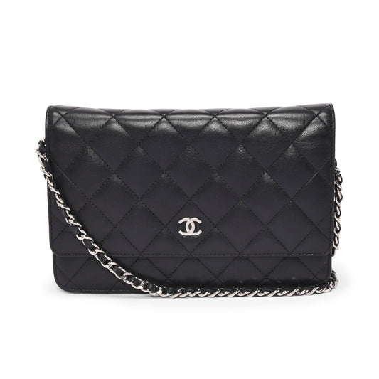 Chanel Black Quilted Lambskin Classic Wallet on Chain Crossbody