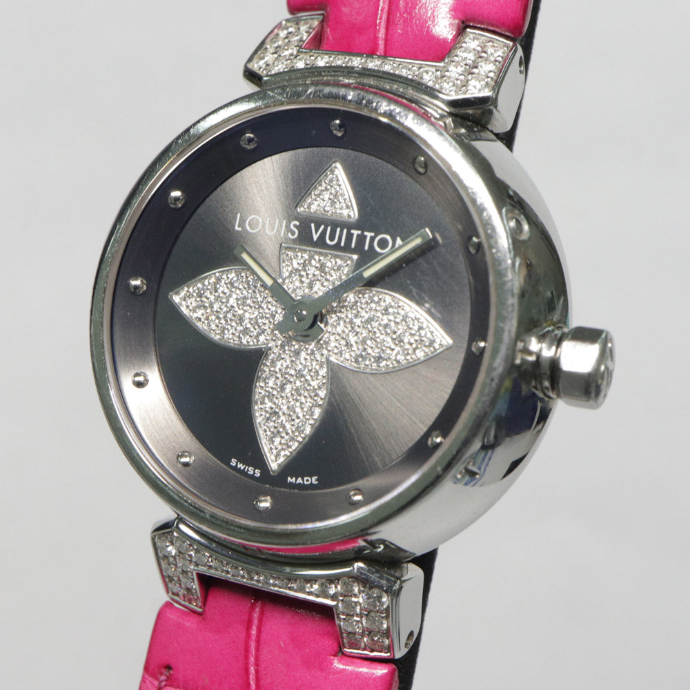 Louis Vuitton Forer Q121F Gr Diamond SS Leather Quartz Forer Q121F